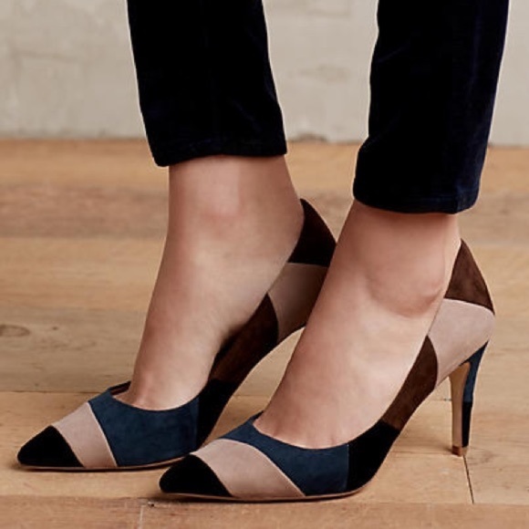 🆕 Billy Ella Patchwork Heel Size 10 Suede Leather Pointed Toe Colorblock Pump - Picture 2 of 13